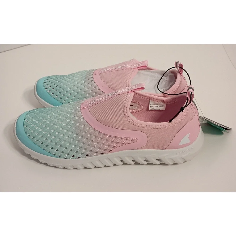 Women's Size 5 Rugged Shark Water Shoes Pink Teal Pretty‎ Water Shoes NWT